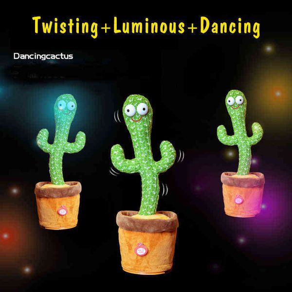 Peluche Cactus Peluche Cute Kawaii Piante morbide Danza Canto Canzoni inglesi Swing Risposta Lettura Illuminazione Giocattoli educativi per bambini J220704