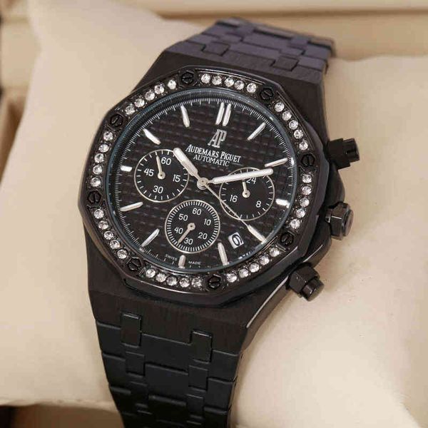 

relogio masculino a ps men's 6-hand movement with diamond watch brand luxury quartz stainless steel waterproof, Slivery;brown