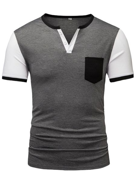 

men contrast sleeve notched neck tee r6v9#, White;black