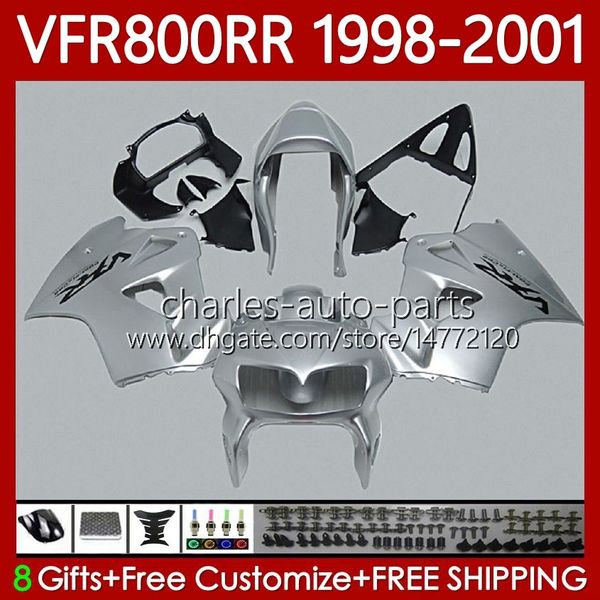 Verkleidungsset für HONDA Interceptor VFR800RR VFR 800RR Silber Schwarz 800 CC RR VFR800 98 99 00 01 Karosserie 128No.58 800CC VFR-800 RR 1998 1999 2000 2001 VFR800R 98-01 Karosserie