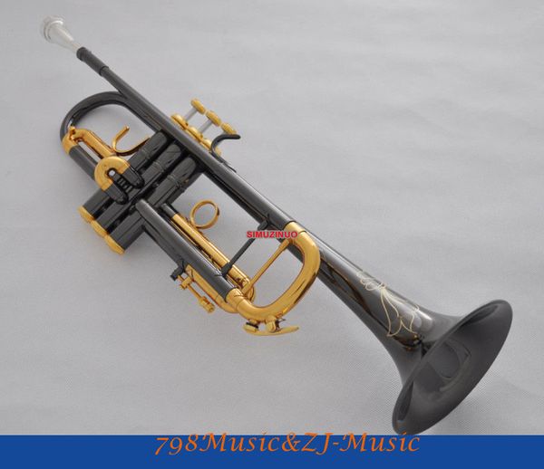 

professional black nickel gold bb trumpet 4-7/8" horn new engraving mouthpiece case