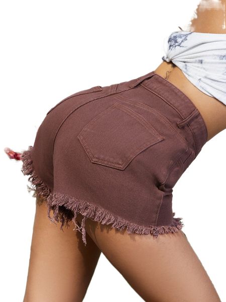 

high waist raw hem denim shorts i85q#, White;black