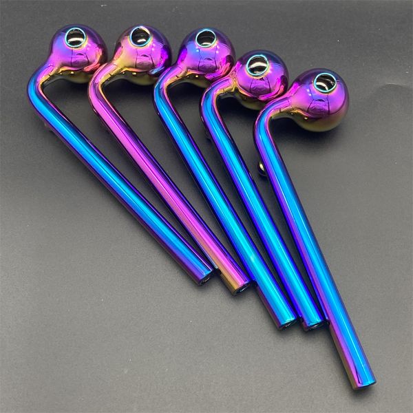

Electroplating Curved Glass Oil Burners Pipes Hand Pipes Blown Recycler Balancer Water Pipe with Different Colored Smoking