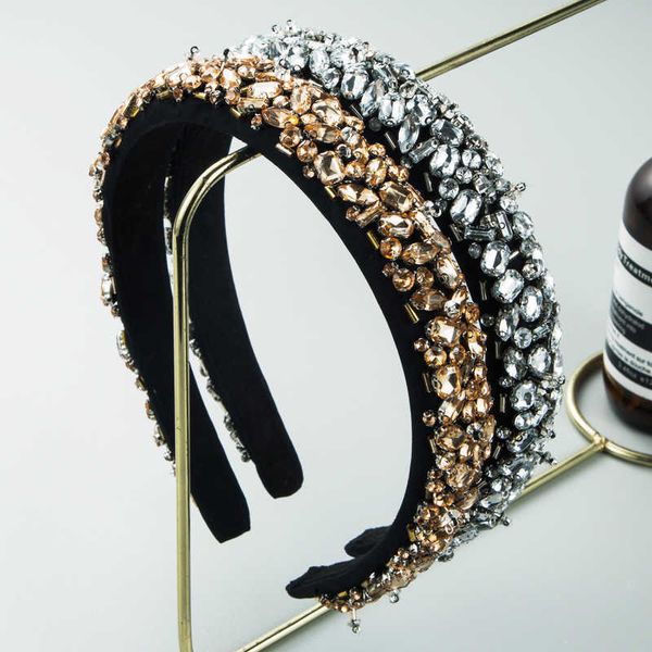 

heming hair hoop trend new korean version shiny light luxury face washing sponge hand sewn nail bead hair accessories, Silver