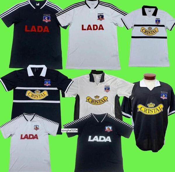 

91 92 96 99 colo colo retro soccer jersey 2011 cup shirt angel fernrndez vidrl lerl home white away black short sleeve, Black;yellow
