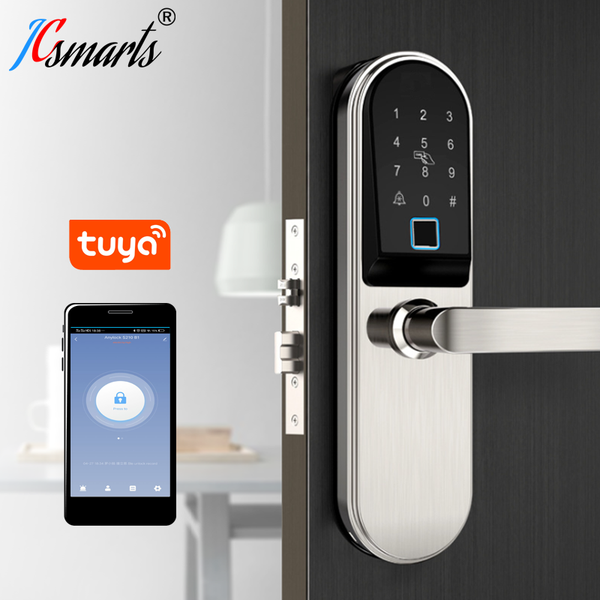 

home wifi electronic smart door lock with tuya app security biometric fingerprint intelligent password rfid reader