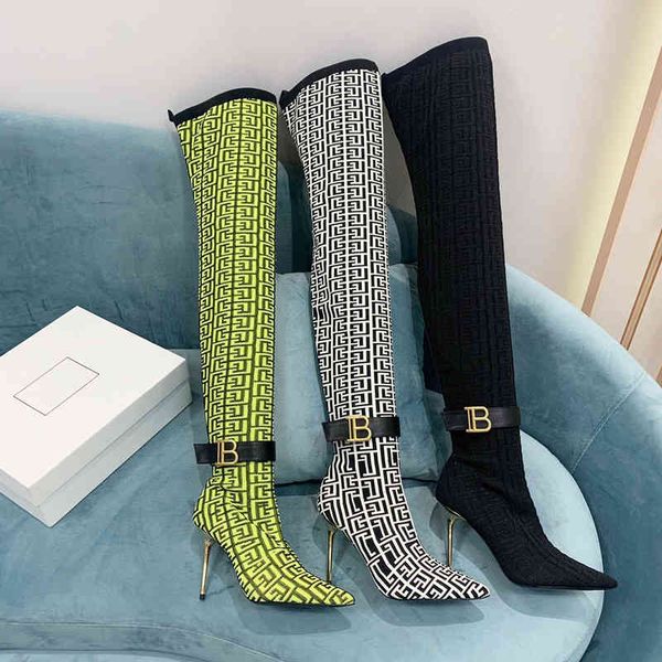 

boots women shoes springautumn knitting boots super high heel pointed toe stretch fabric female zapatos de mujer, Black