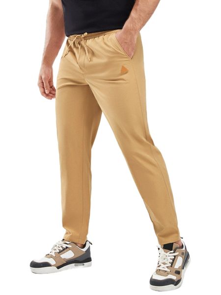 

men geo patched drawstring waist pants 33lo#, Black