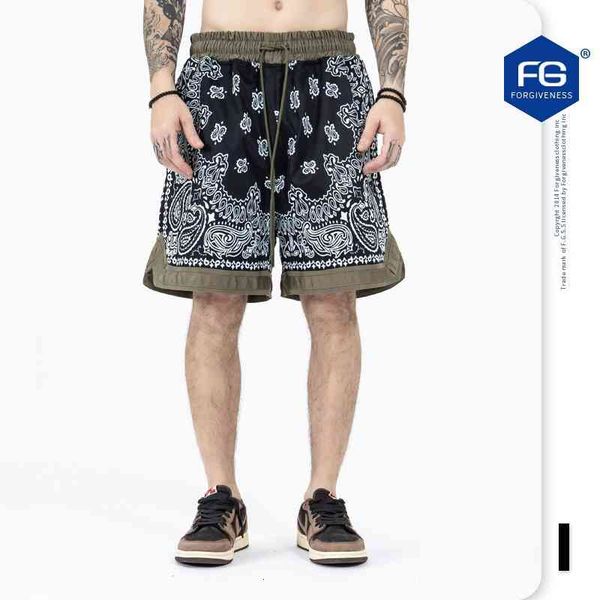 

men's pants fg menswear summer tide brand all over printed cashew blossom splicing sports casual military shorts men cg4e, Black