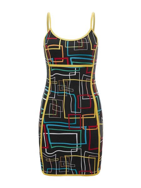 

x sparkles geo print cami bodycon dress 32p5#, Black;gray