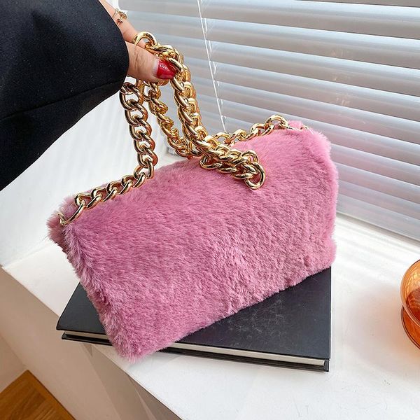 

evening bags luxury designer acrylic thick chain handbag and purse 2022 women's plush shoulder bag fashion shopping wool totes female c