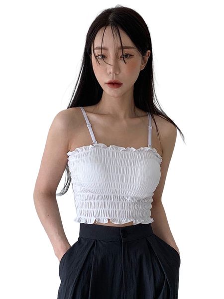 

dazy frill trim shirred crop cami g3ej#, White