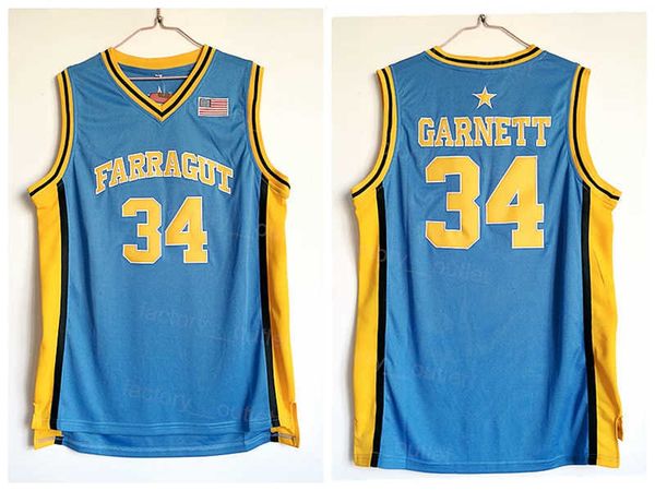 

ncaa high school farragut basketball kevin garnett jersey 34 men team color blue away breathable pure cotton for sport fans all stitched col, Black