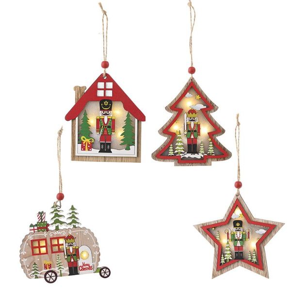 Decorações de Natal Creative LED leve árvore pendurada pendente carrinho de madeira Ornamento de madeira de Natal Ano DecorationChristmas