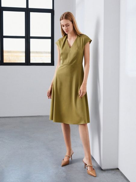 

motf premium fit & flare batwing sleeve dress k6a9#, Black;gray