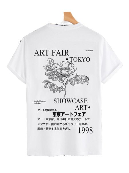 

men japanese letter & plants print tee z73y#, White;black