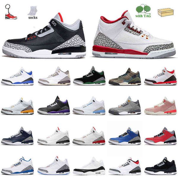 

3 mens basketball shoes with box women men jumpman trainers sports fire cardinal red black cement racer blue patchwork camo unc cat
