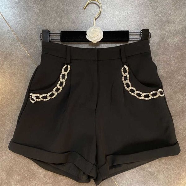 

deat women shorts high waist fashion spring summer diamonds chain solid color ladies shorts hr380 210709, White;black