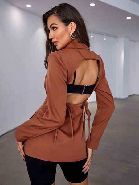 

double crazy backless single button flap detail blazer d343#, White