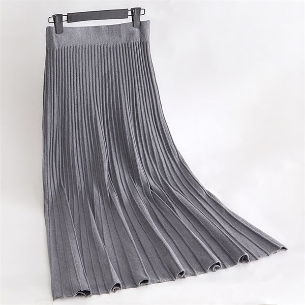 

gigogou women's elegant high waist knitted sweater maxi skirt winter ladies pleated elastic waist midi skirts saia feminina 210315, Black