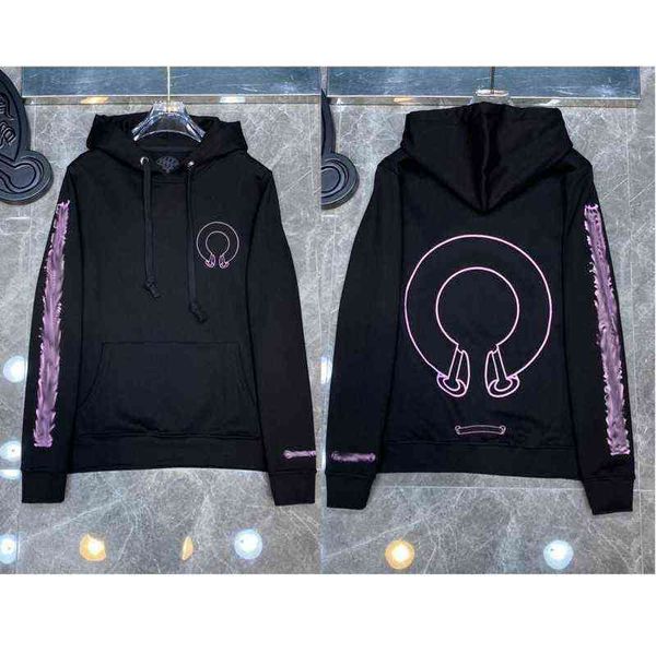 

designer classic fashion hoodies luxury mens zipper ch horseshoe sanskrit cross print pullover hooded sweatshirts sweater woman loose jackts, Black