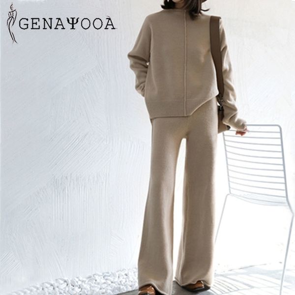 

genayooa winter tracksuit 2 piece pant suits for women knitted long sleeve two piece set and pant suit outwear korean y200110, White
