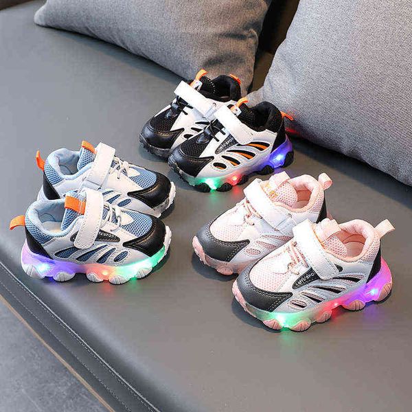 

tennis fashion sports shoes for children funny led boys sneakers cute pink girls shoes with luminous sole glowing up shoe e12132 g220527, Black;red