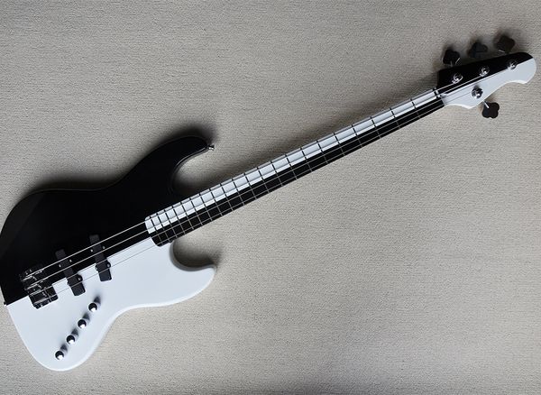 

black and white 4 strings electric jazz bass with 21 frets