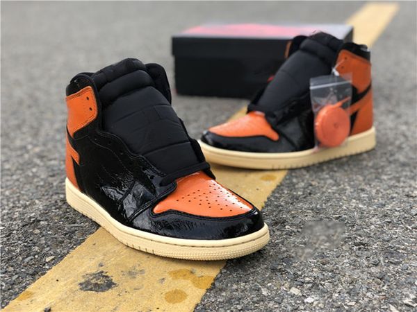 

genuine jumpman 1 couple basketball shoes amber orange black color sports shoelace shoe box full size shipping 3646