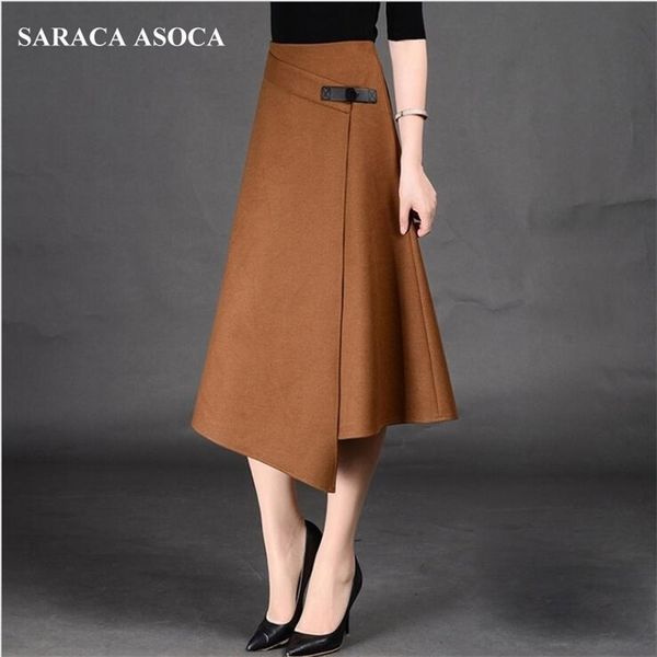 

autumn winter formal aline long skirt for girls allmatch plus size solid midcalf irregular bust skirt women's t200113, Black