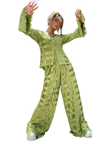 

textured wide leg pants 48ua#, Black;white