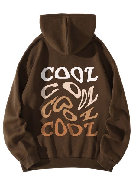 

letter graphic kangaroo pocket drawstring thermal hoodie g4nx#, Black