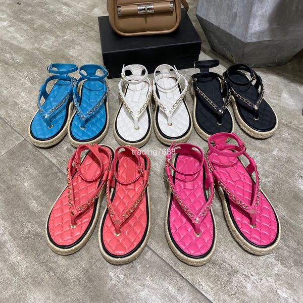 

sandals spring and summer metal chain snap band clip toe hemp rope flat bottom sandals foot comfortable heels women's shoes, Black