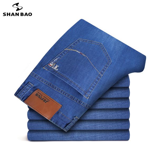 

shan bao brand mens trousers spring and summer letters color embroidery slim jeans cotton stretch large size pants 201111, Blue
