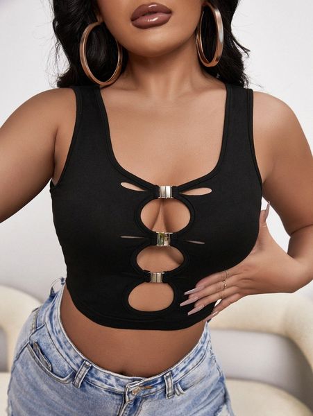 

sxy cut out buckled detail crop tank v3ln#, White
