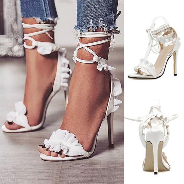 

fashion luxury designer women shoes high stiletto heels for weddings ankle straps white sandals formal party banquet dinner s256v, Black