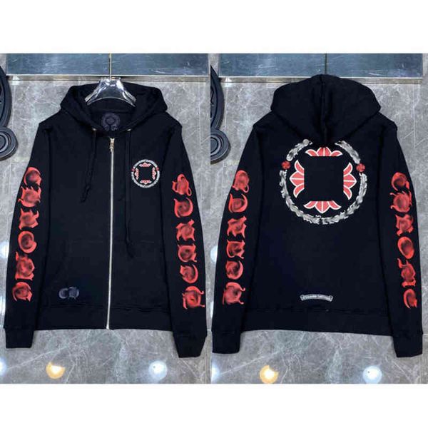 

luxury designer sweatshirts fashion hoodies ch classic mens zipper hooded sweater cross flower pullover sanskrit pattern casual coat women, Black
