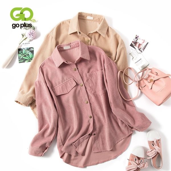 

goplus women's blouses shirt vintage turn-down collar corduroy long sleeve shirts women blusas mujer de moda 210308, White