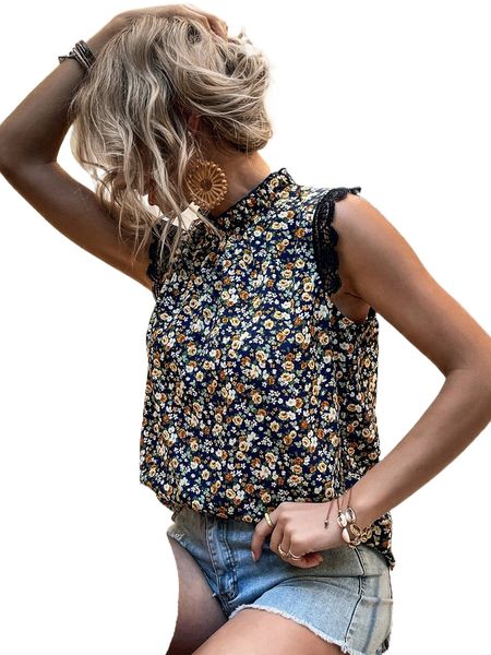 

ditsy floral print guipure lace insert blouse d2i6#, White