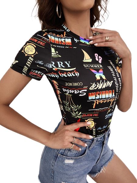 

letter & butterfly print tee t554#, White
