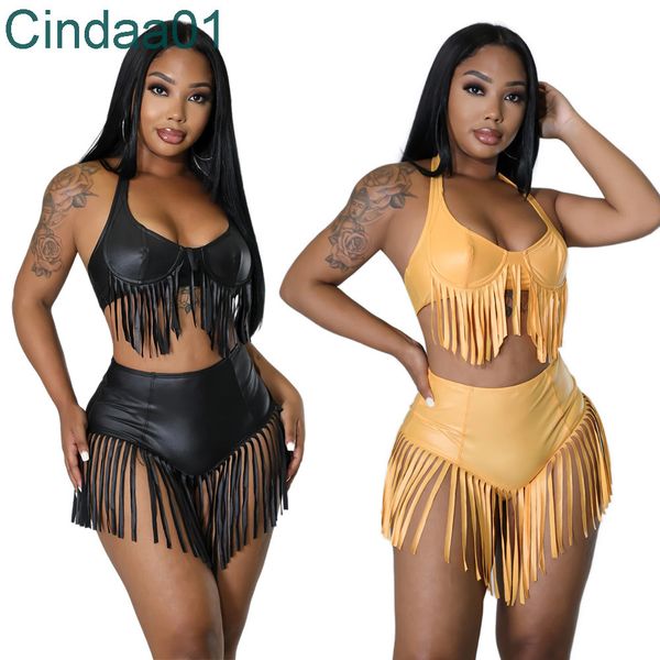

designer nightclub wear summer short outfits 2022 casual tracksuits women clothes tassel fashion leaky back tight suit, Gray
