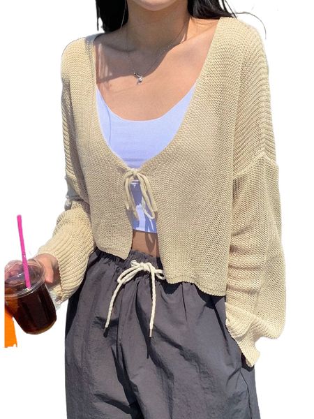 

dazy drop shoulder knot front ribbed knit cardigan x8gj#, White;black