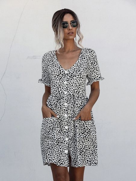 

dalmatian dual pockets button front babydoll dress p3nd#, Black;gray