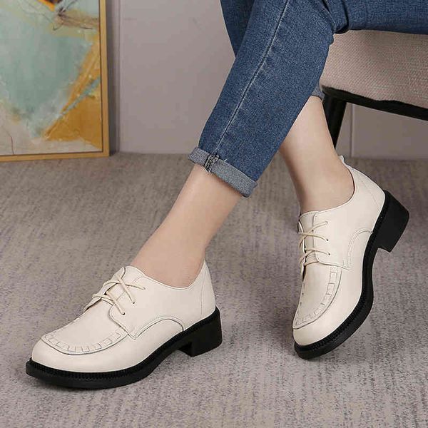 

dress shoes spring and autumn leather british style lace up thick soled shoes leisure heels large round head single lefu e1s3, Black