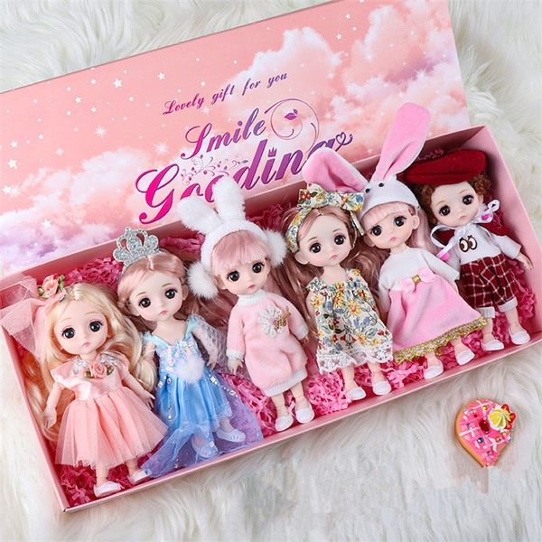 Bambola BJD 13 Giunti mobili Occhi 3D 6/pezzo Set di 16 CM Moda Carino Trucco Confezione regalo Ragazza Ragazzo Giocattolo per Bambini 220505