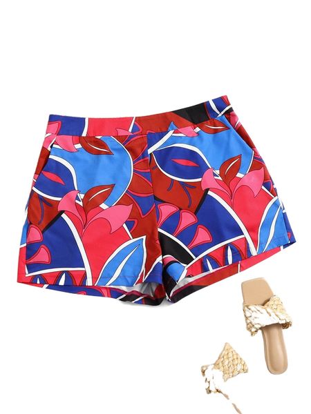 

plus plant print shorts 573p#, Black