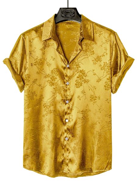 

men floral jacquard satin shirt 04jr#, White;black