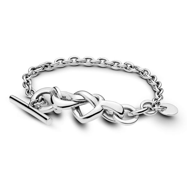 Bracciale in argento 925 con ciondoli Bracciale con barra a T a cuore annodato I branelli del braccialetto dell'amore si adattano a Pandora