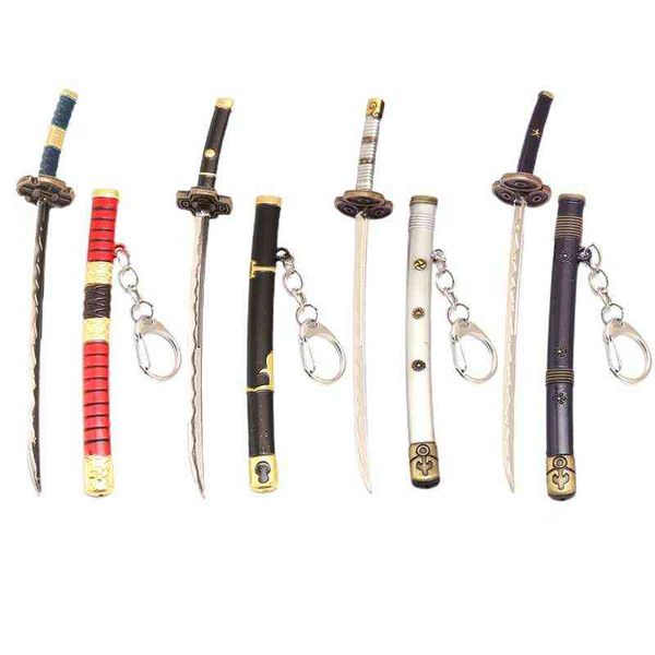 Anime One Piece Snow Knife Keychain Zoro Sword Metal Keyrings Pendants Car Key Chains Cosplay Accessories Figure Gift AA220318
