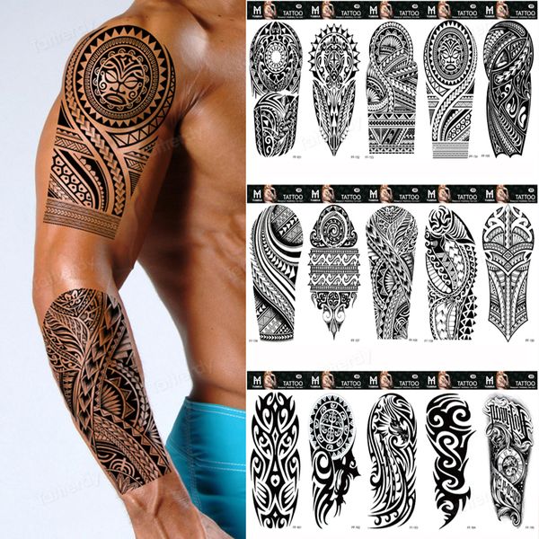 10 pçs / lote braço manga tatuagem temporária robô sexy arte sexy arte impermeável tatuagem homens falsos transferir tatuagem adesivo preto